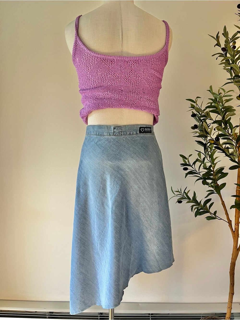 Y2K vintage XOXO Blue Asymmetrical thin denim chambray Skirt - Picture 3 of 8